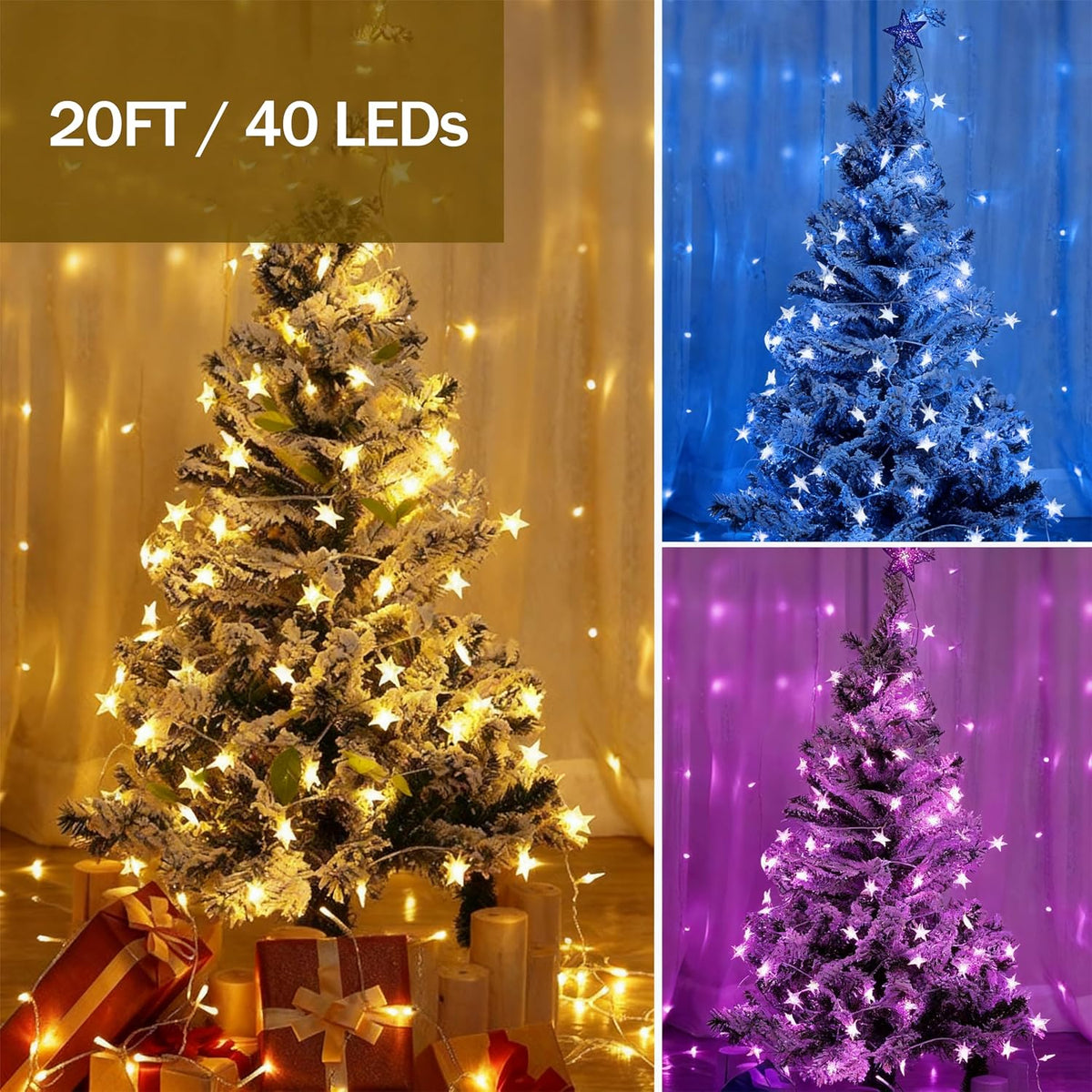 Solhice 20ft Color Changing Star String Lights for Bedroom 40 LEDs, Hanging Twinkle Fairy Lights USB Powered, Bunk Bed Light for Indoor with Remote