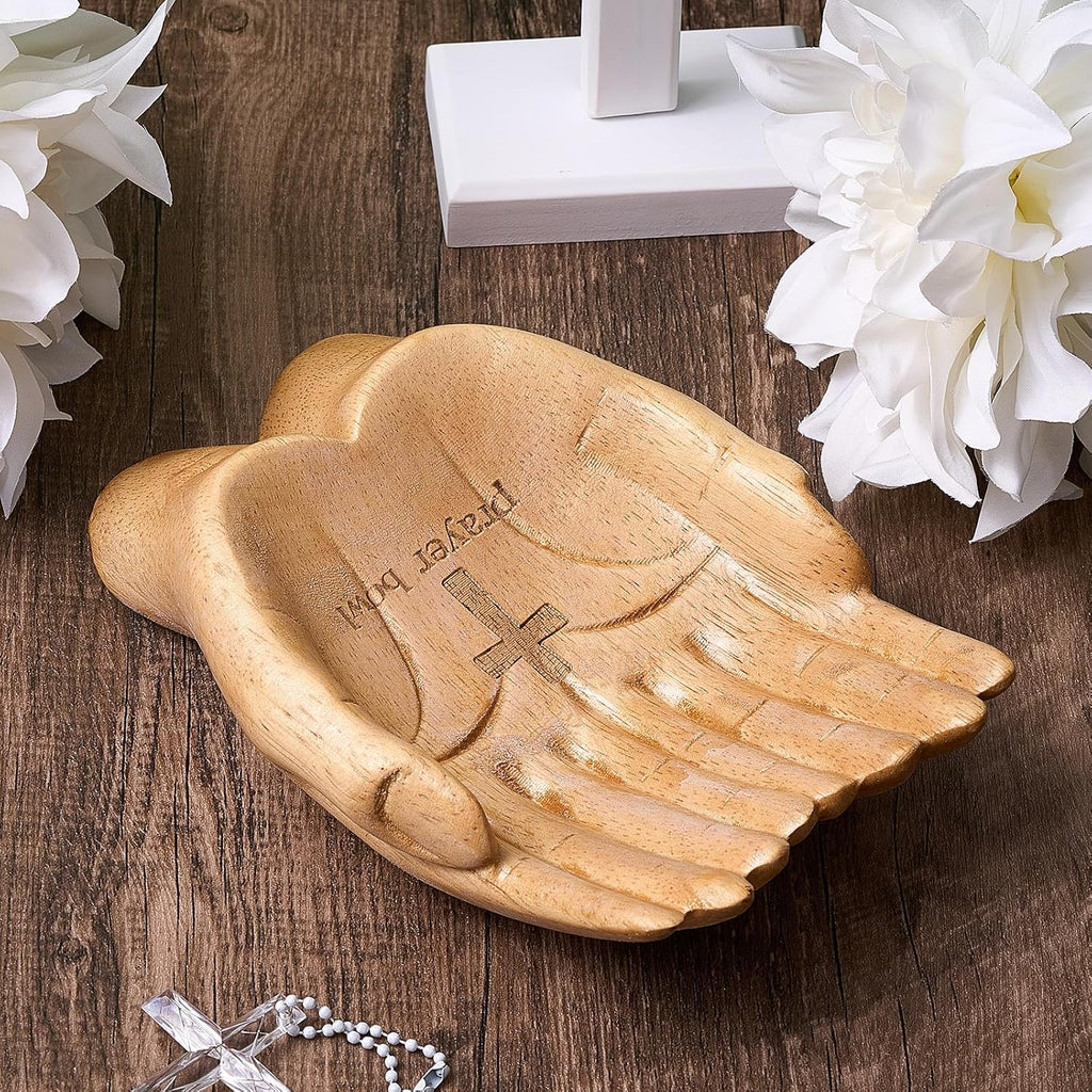 Teenyyou Prayer Bowl Wooden, Hands Prayer Bowl, Christian Gifts for Women Men, Cross Hands Shaped Christmas Mother's Day Gifts Birthday Religious Decorative for Mom Dad