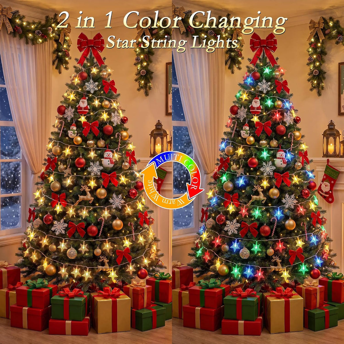 Star Lights String Lights USB 50FT 100 LED Warm White & Multicolor Changing