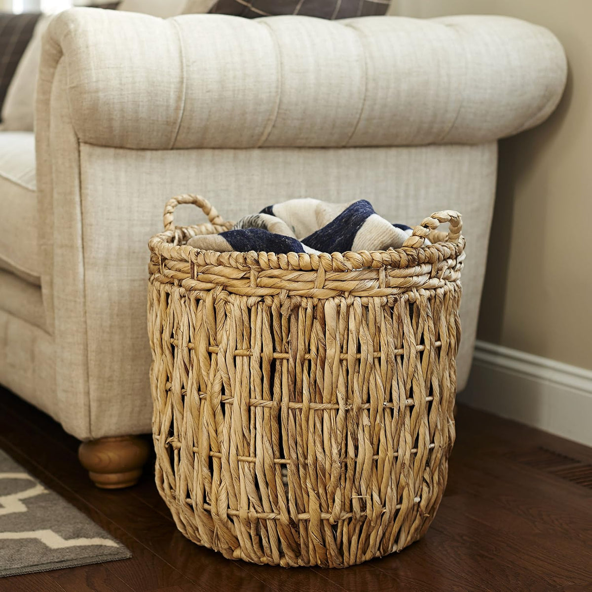 Household Essentials Brown Tall Round Wicker Storage Basket 19'' x 25''