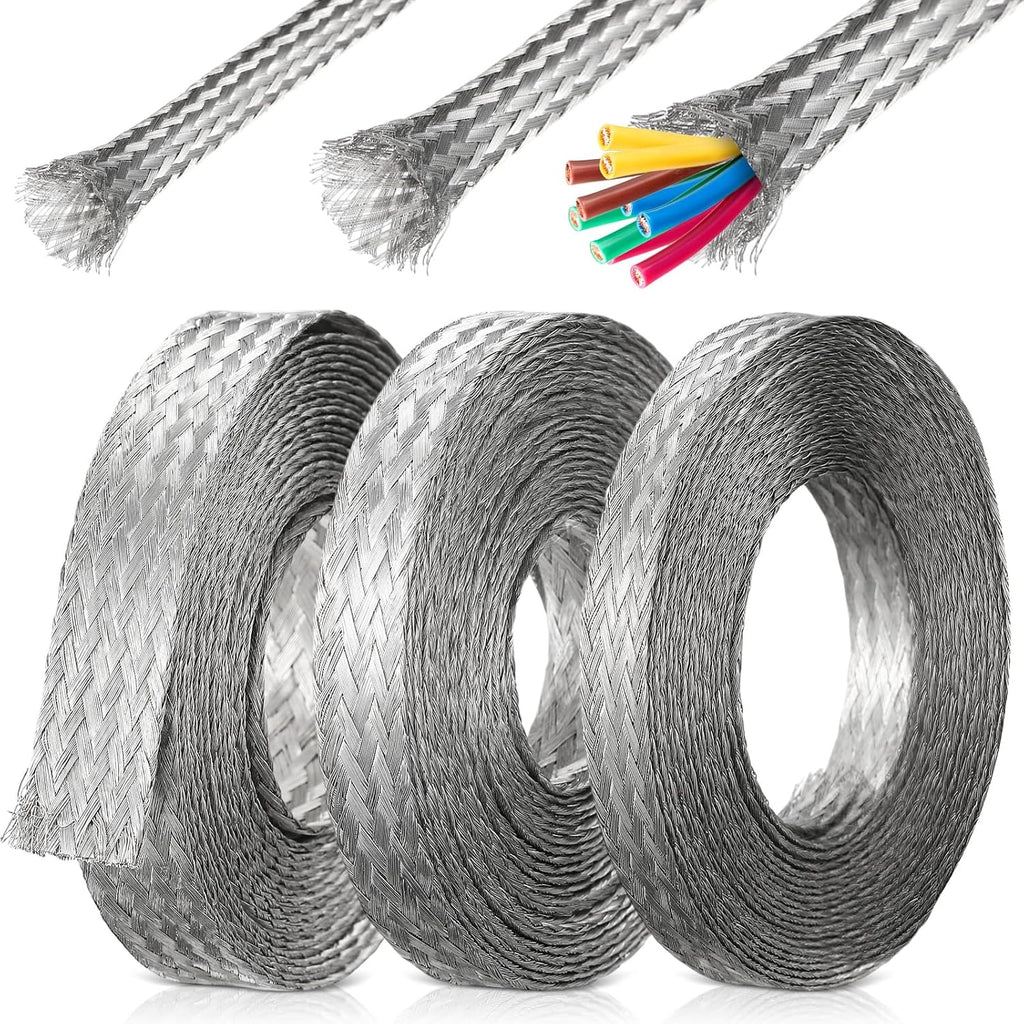 LEIFIDE Silver 3 Rolls Tinned Copper Braid Cable Shielding Sleeve