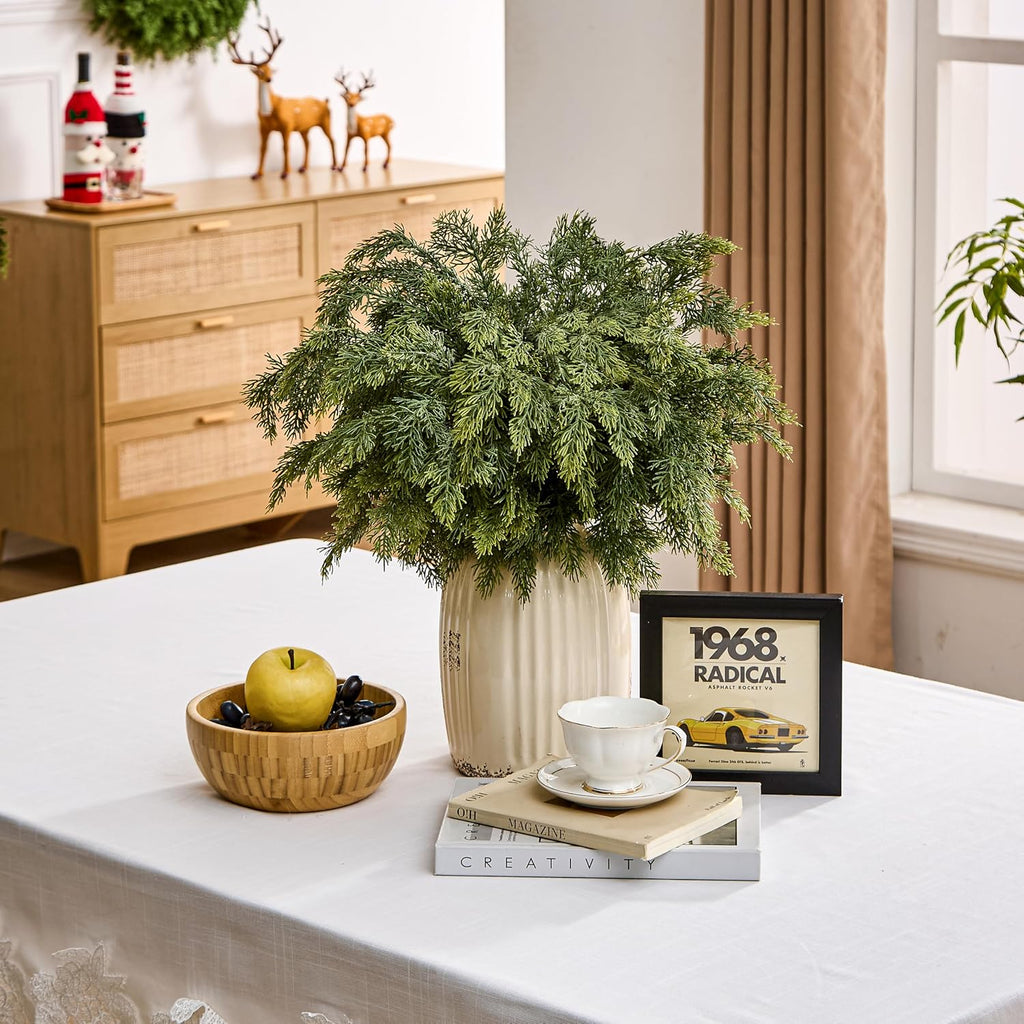 20 inch Long Real Touch Cedar Stems, Artificial Faux Greenery 8Pcs