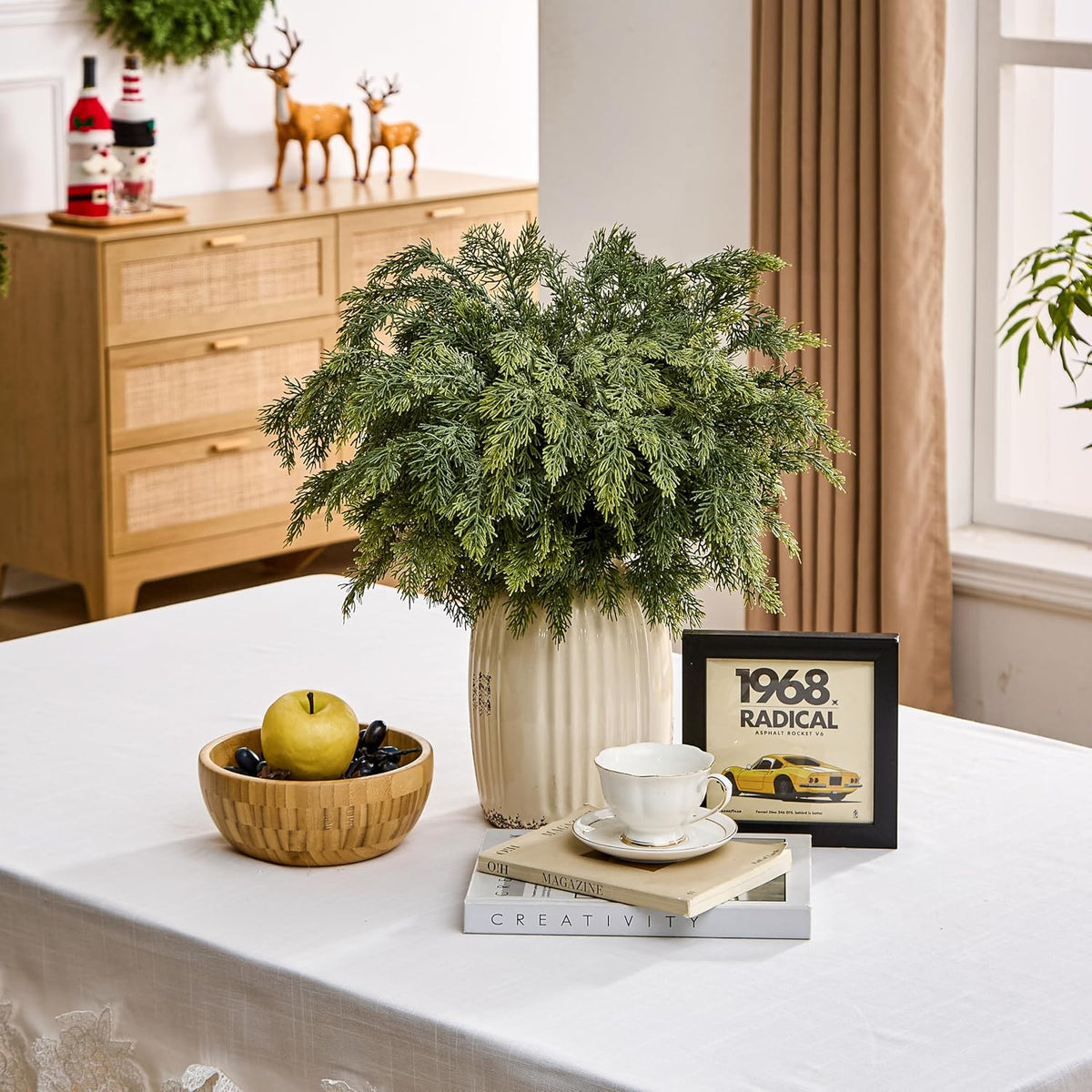 20 inch Long Real Touch Cedar Stems, Artificial Faux Greenery 8Pcs