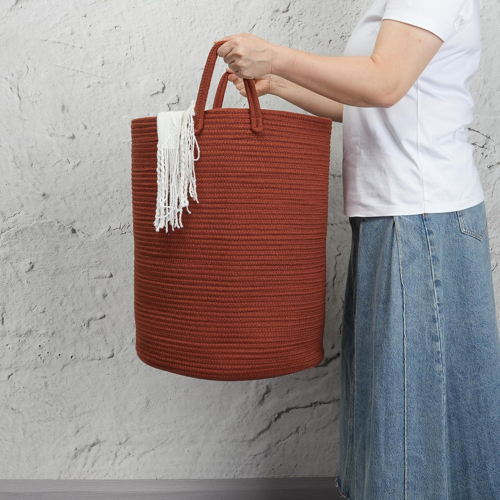 Woven Cotton Rope Laundry Basket, 15" x 20" Laundry Hamper, Rustic