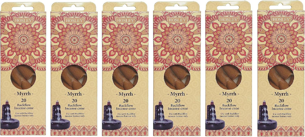 Hosley Myrrh Backflow Brown Incense Cones, Long Lasting Aroma for Positivity & Pure Air, Wood Powder, Aromatherapy for Stress Relief, Air Purifier & Cleansing, Gift Set - Pack of 120 Pcs Cones