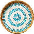 JUNGLE CULTURE Round Rattan Tray with Mother of Pearl Inlay • Ripple 14"