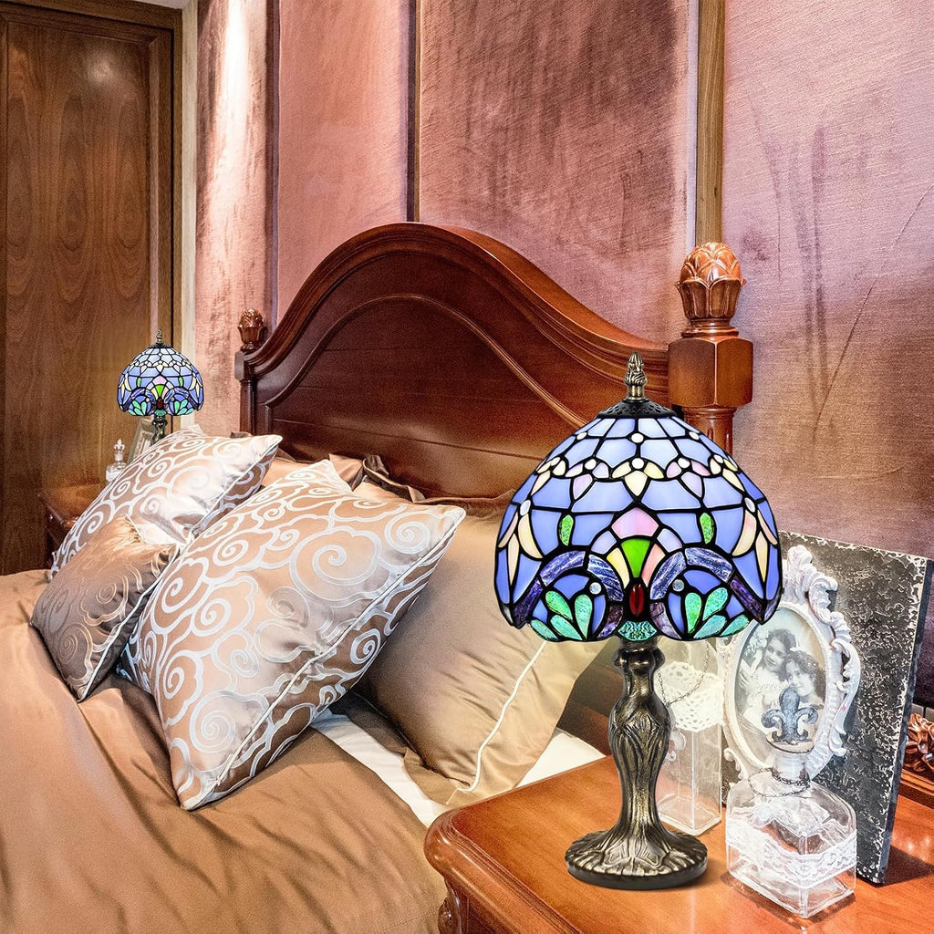 8'' Stained Glass Table Lamp, Vintage Desk Bedside Night Light