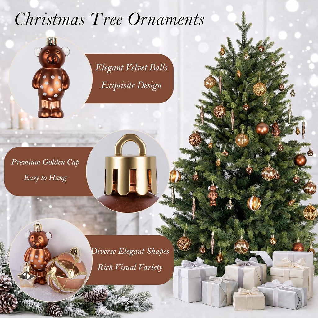 46PCS Christmas Ornament Set, Bronze Hanging Decorations