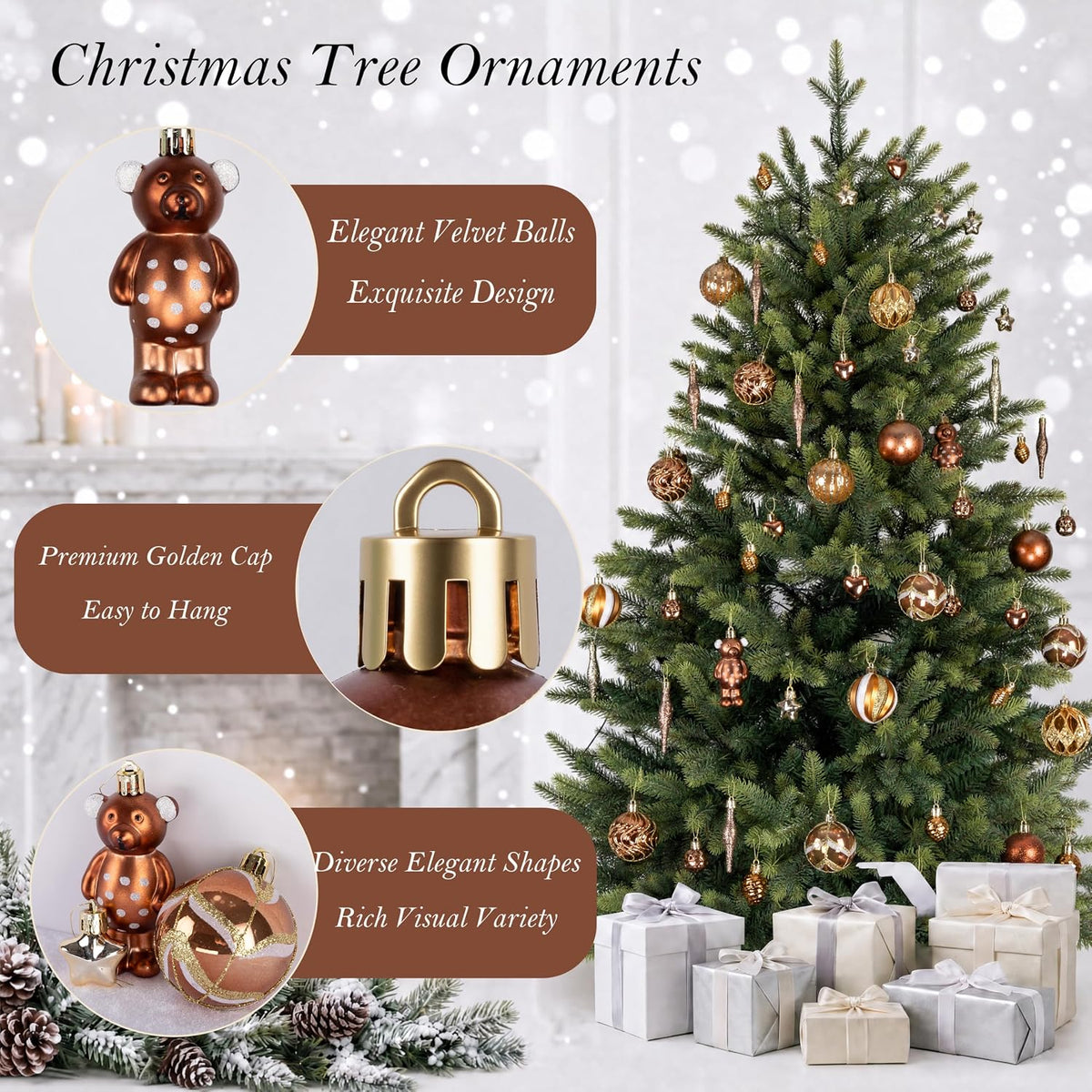46PCS Christmas Ornament Set, Bronze Hanging Decorations