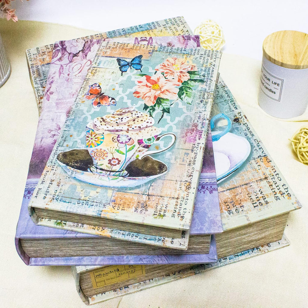 Fake Book Storage Box Decorative Flower Bird Pattern Set of 3