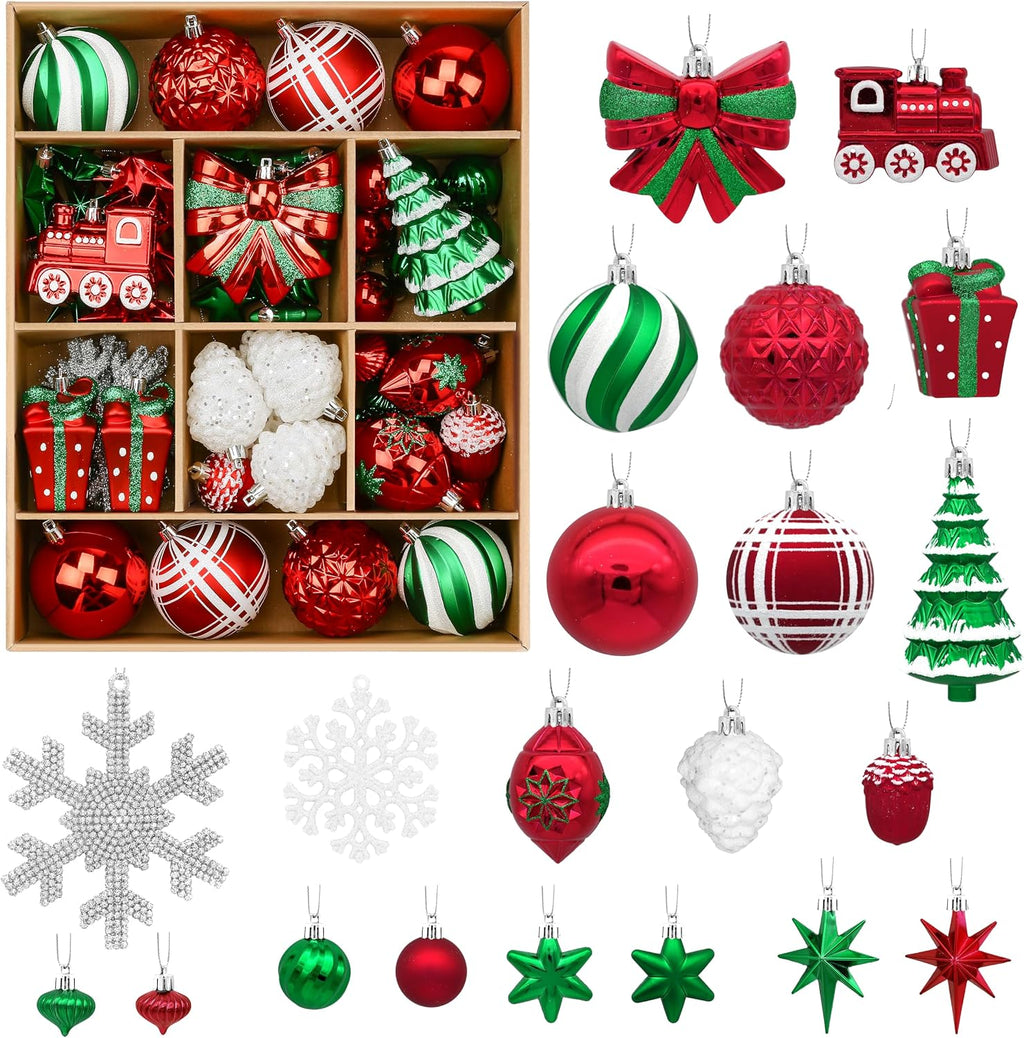 Alupssuc 82pcs Classic Christmas Balls Ornaments Set, Red, White and Green