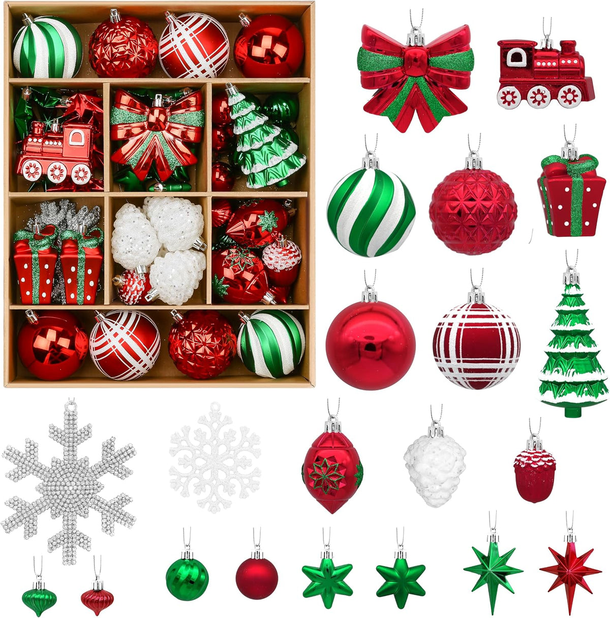 Alupssuc 82pcs Classic Christmas Balls Ornaments Set, Red, White and Green