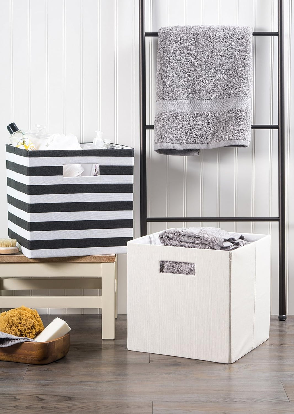 DII Poly-Cube Storage Collection Hard Sided, Collapsible Solid, Large, Off White (Pack of 2)