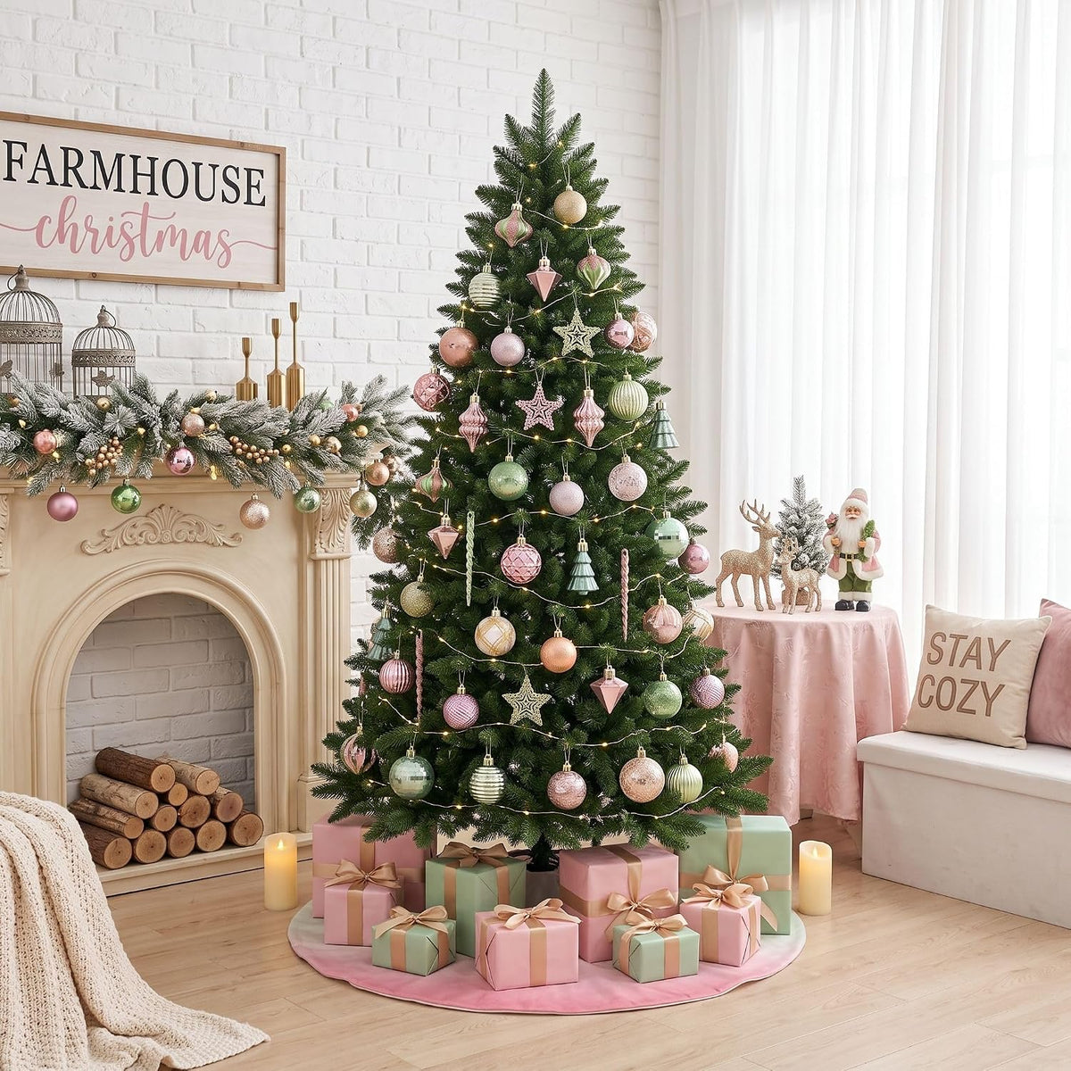 DecorbyHannah 9ct 3.15inch Christmas Ornaments Tree Decorations Pink Green