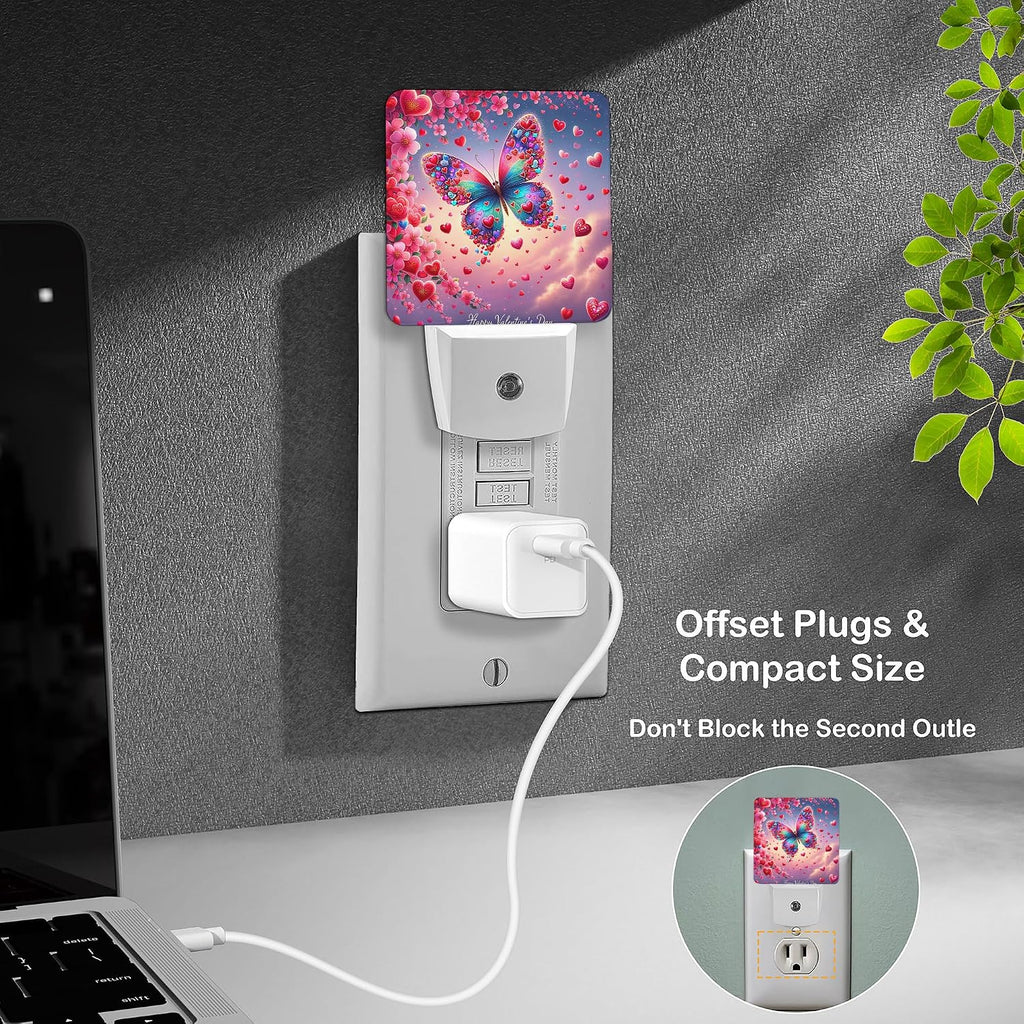 LED Night Light Lamp with Smart Sensor Dusk to Dawn Sensor,Cute Butterfly Happy Valentine's Day Red Hearts Night Light Daylight White,0.5W Plug-into Wall for Adults,Bedroom,Bathroom,Hallway