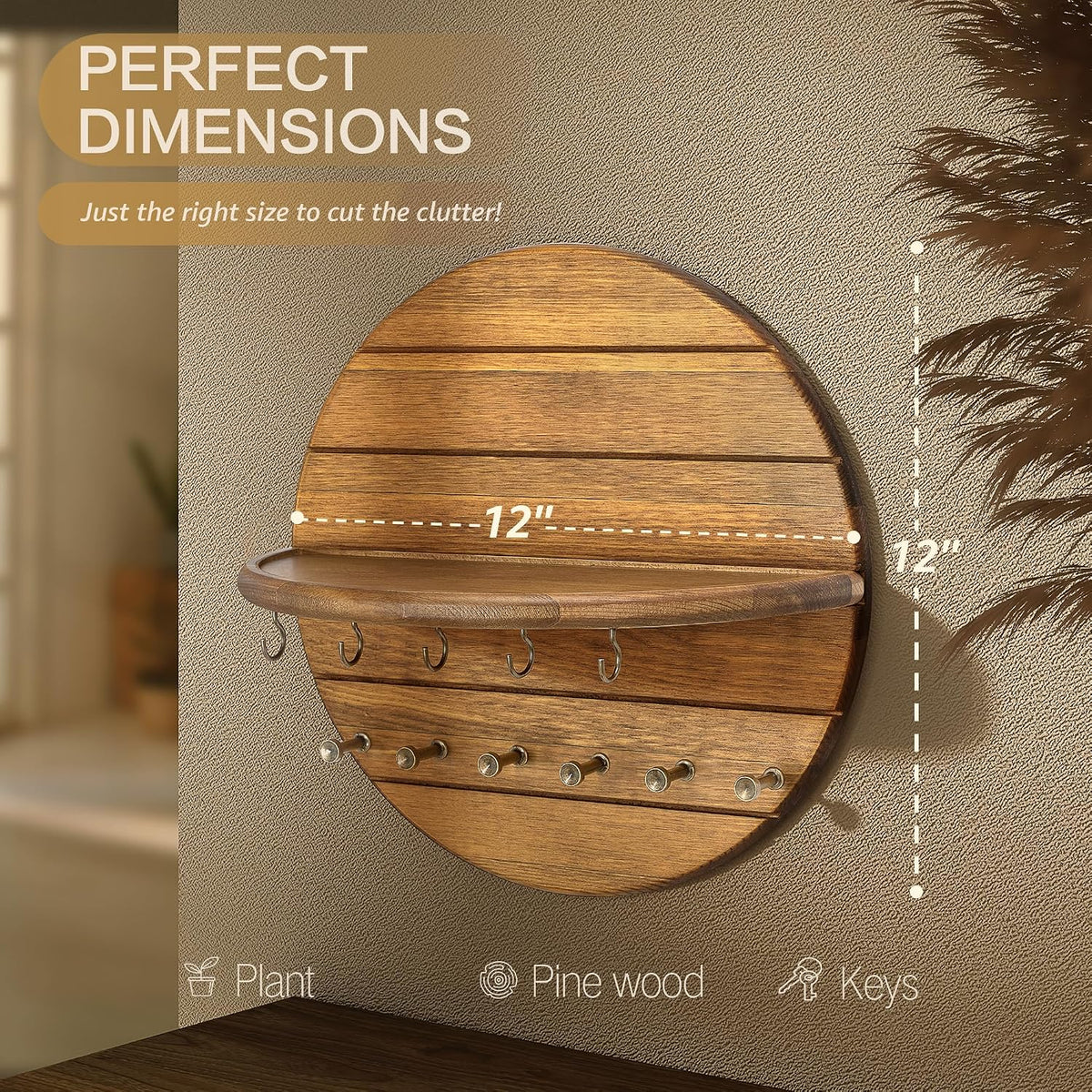 Rebee Vision Pine Wood Key Holder Wall Mount for Entryway Decor, Yellow