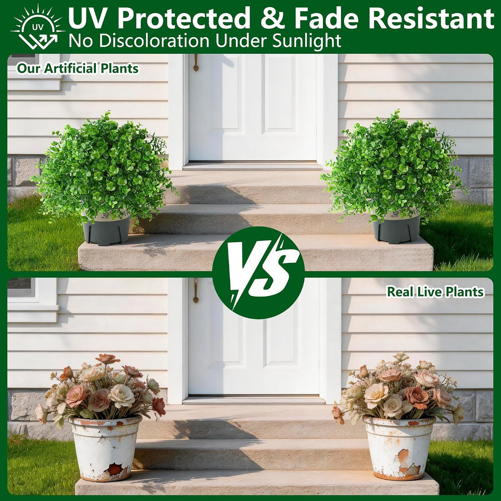 Fake Plants Artificial Boxwood Topiary, 2 Pack Artificial Plants Outdoor with Pot UV-Resistant Faux Plants Look Real Front Porch Farmhouse Garden Patio Yard Decor