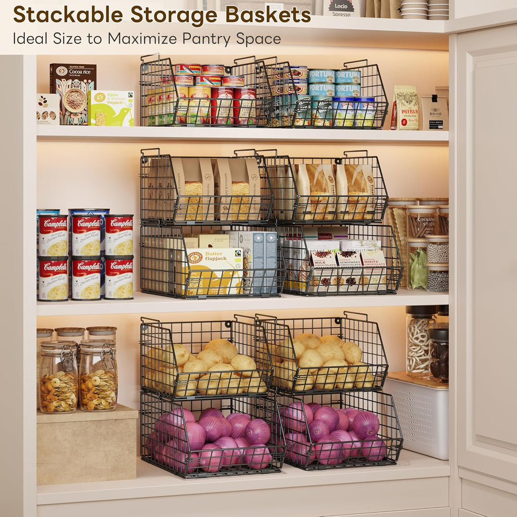 3-Tier Stackable Wire Baskets, Fruit and Vegetable Storage for Counter