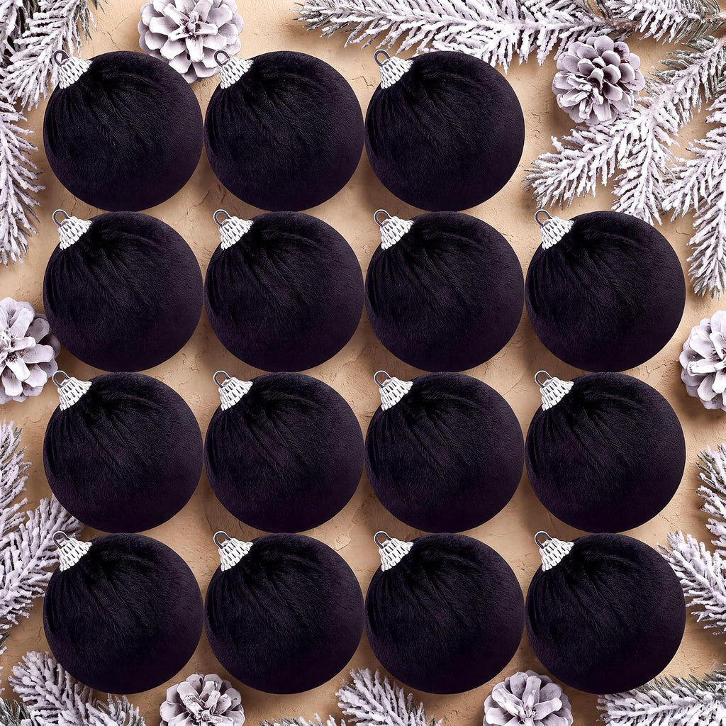 Woration 15 Pcs Christmas Hanging Ball Ornaments Black Velvet Balls - 2.36"