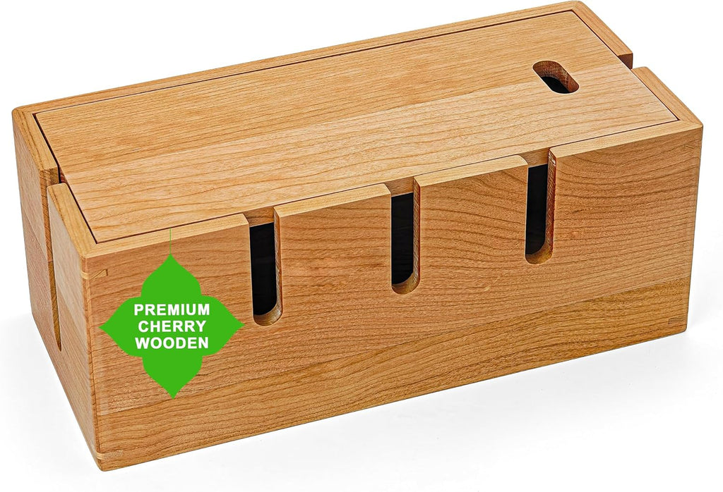 Elitzia Cherry Wood Cable Management Box for Power Strip, Magnetic Lid