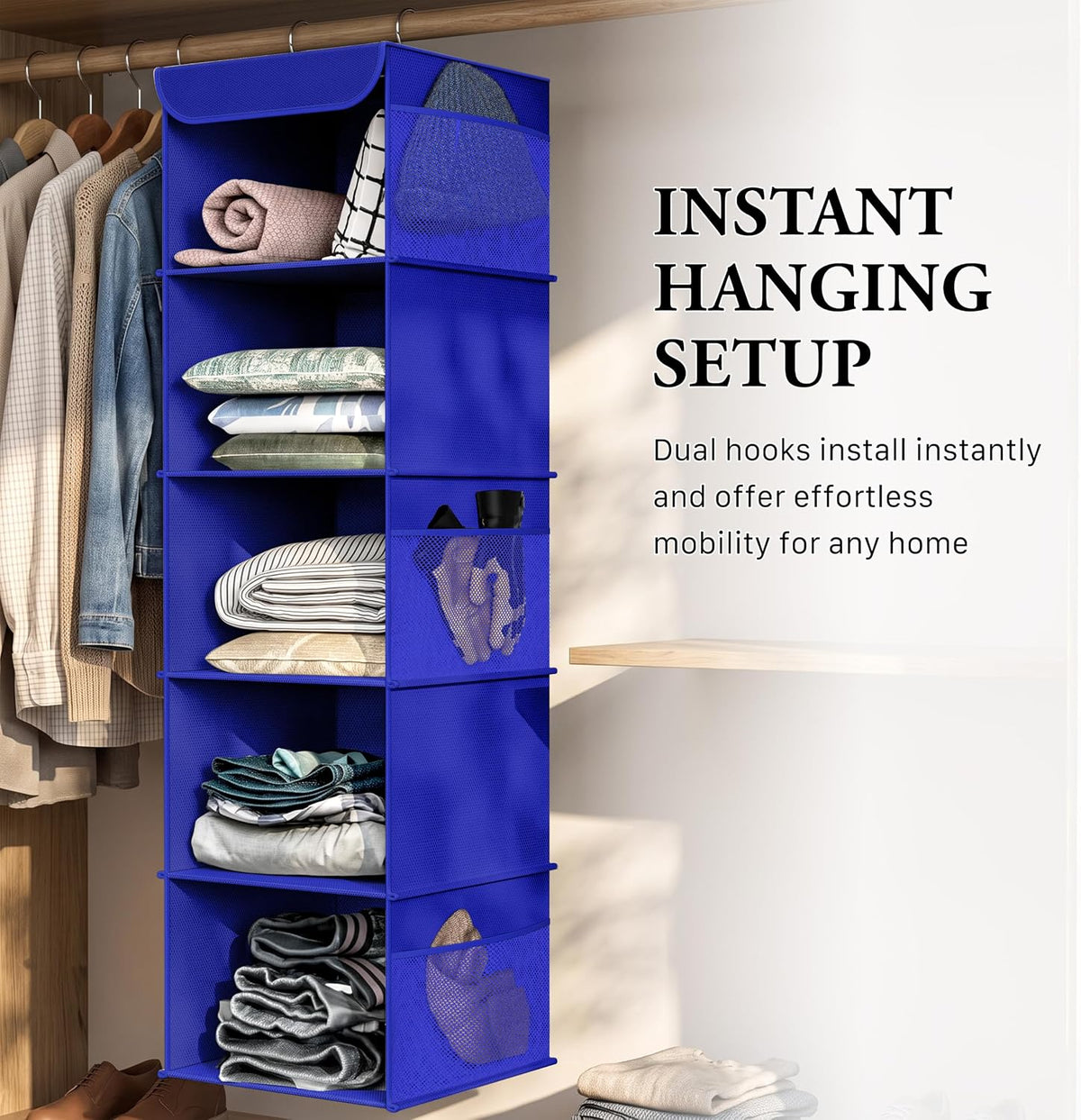 Simple Houseware 5 Shelf Hanging Closet Organizer, Dark Blue