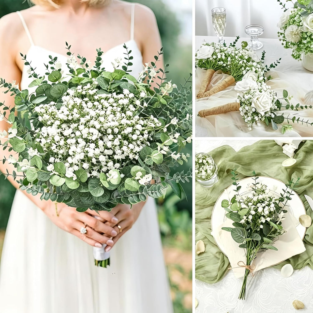 200 Pcs 8 Kinds Mixed Greenery Stem Artificial Faux Eucalyptus Leaves