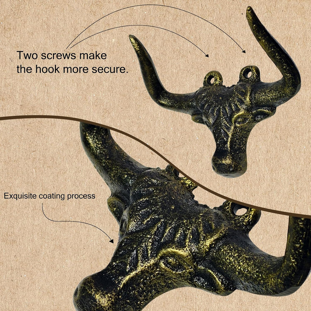 Cast Iron Wall Mount Hook – Bull Bronze, 1 Pack – Vintage Rustic Coat Hook for Entryway, Bathroom, Kitchen, or Bedroom