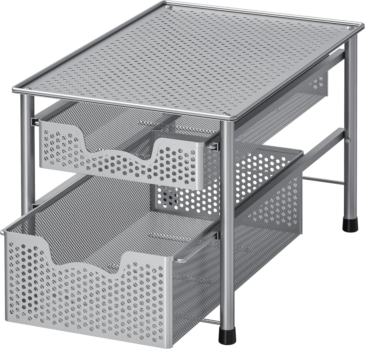 Simple Houseware Stackable 2 Tier Sliding Basket Organizer Drawer, Silver