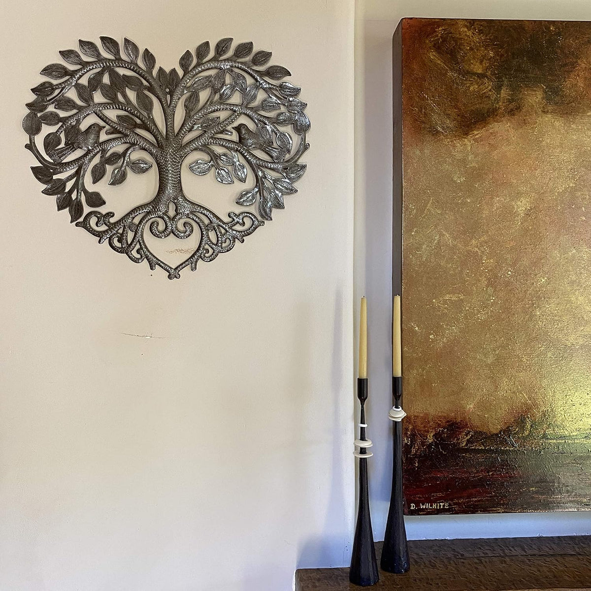It's Cactus Metal Heart Shaped Tree of Life Decor, Wall Hanging Artwork, Handmade in Haiti, Celtic Family 17 X 16 Inches