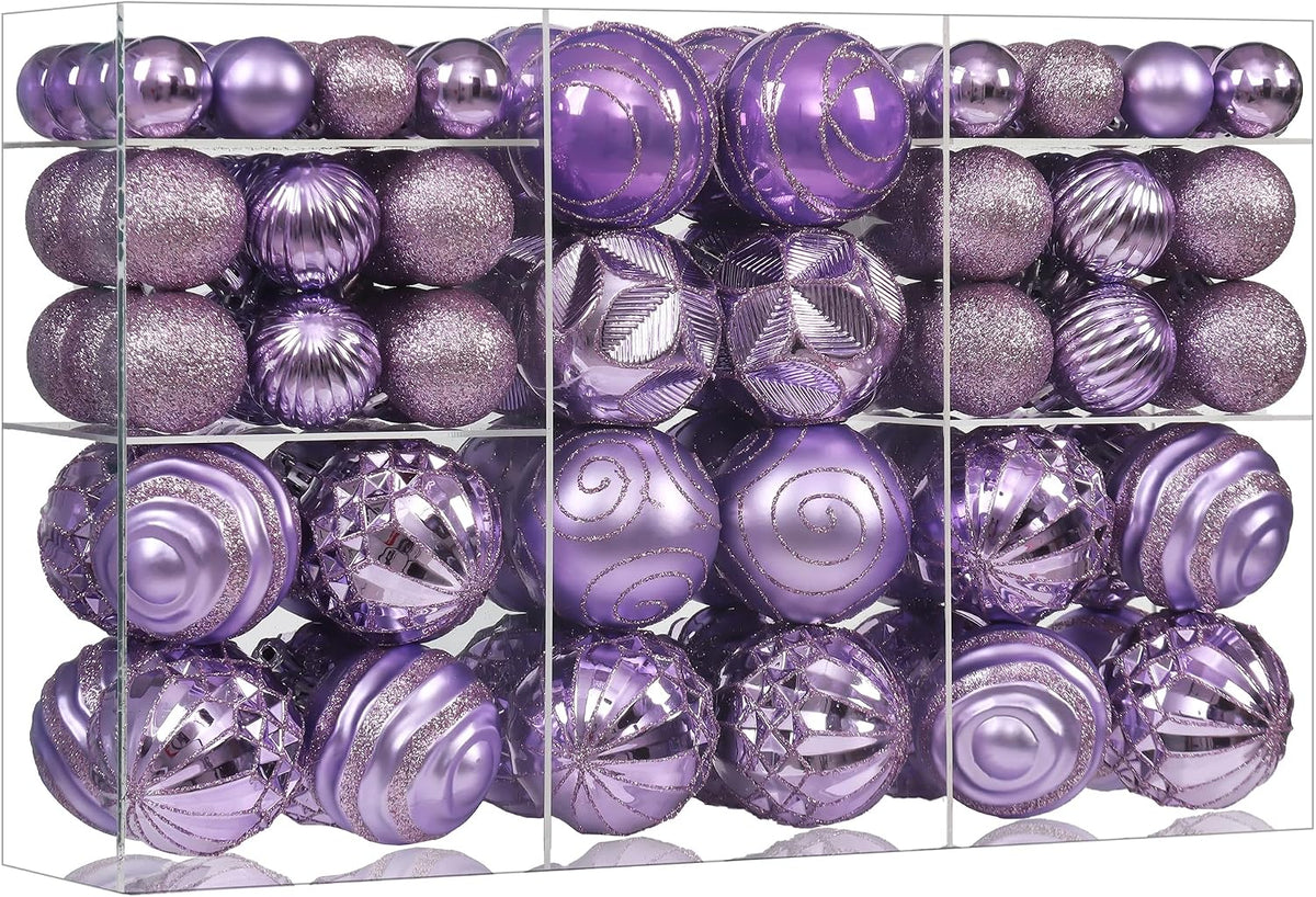 100Pcs Light Purple Christmas Ball Ornaments Vintage Tree Decorations