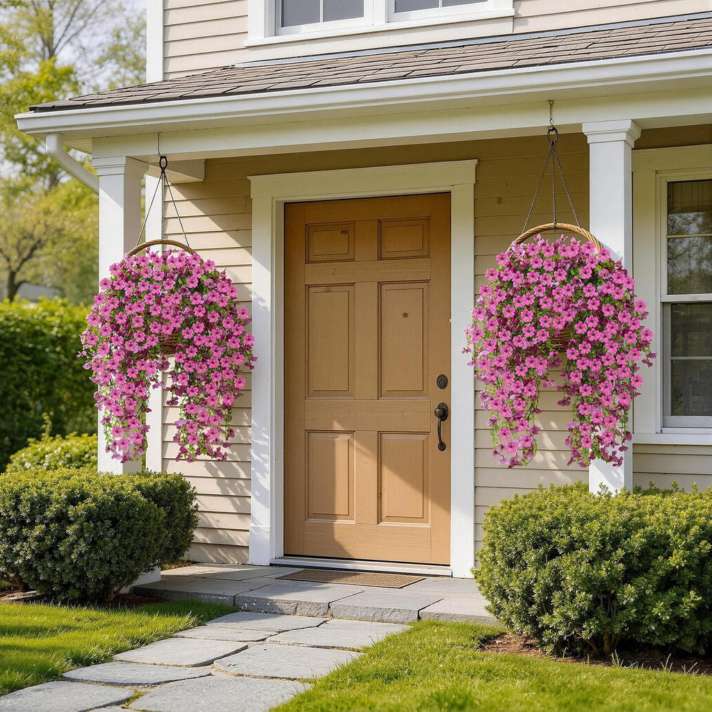 Artificial Hanging Flowers for Outdoors, 12PCS Faux Silk Artificial Flowers for Outdoors, UV Resistant Fake Flowers, No Fade Trailing Greenery, Decor for Home Porch Patio Balcony Garden Yard