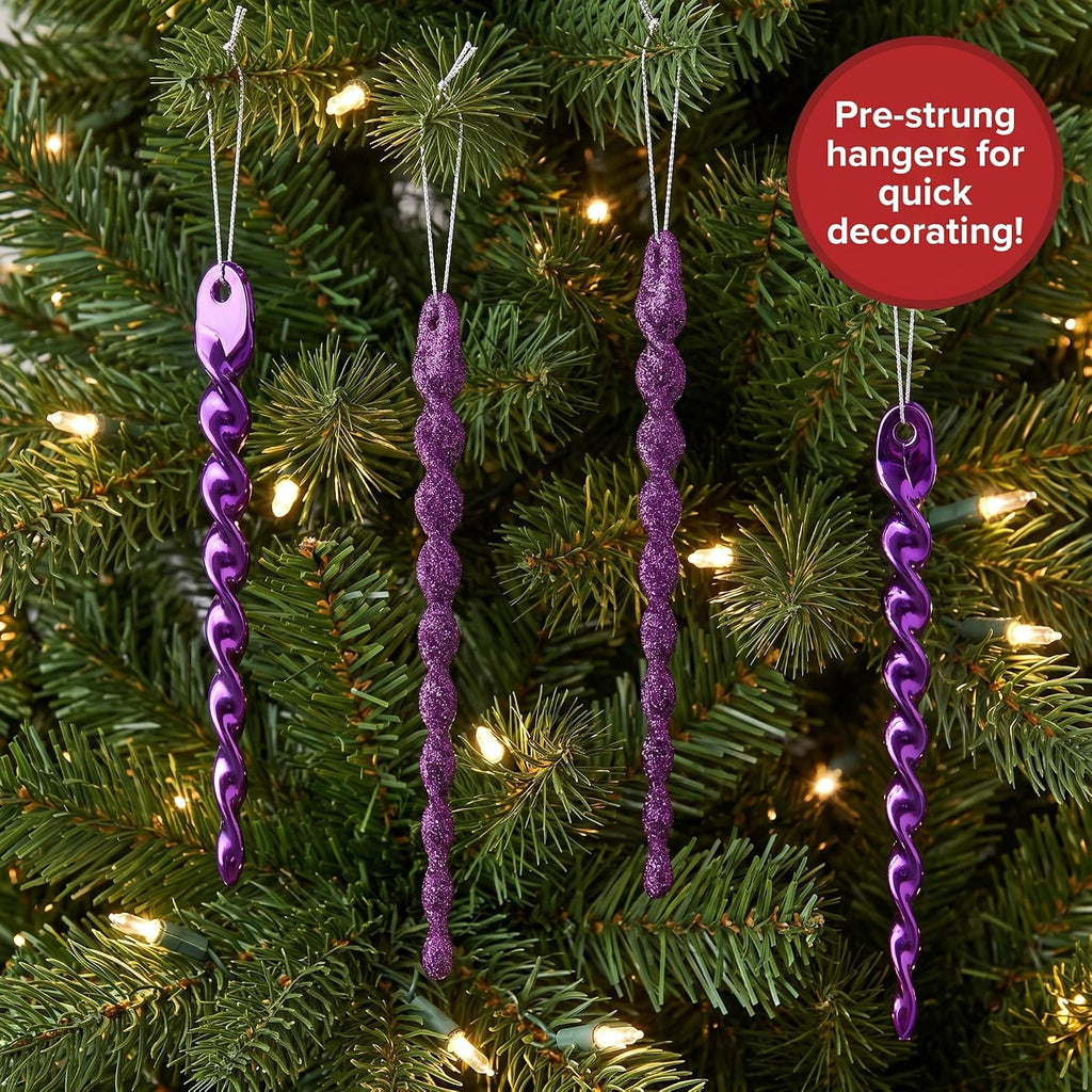 Purple Christmas Ornaments Ball Set for Tree Decor, Glitter