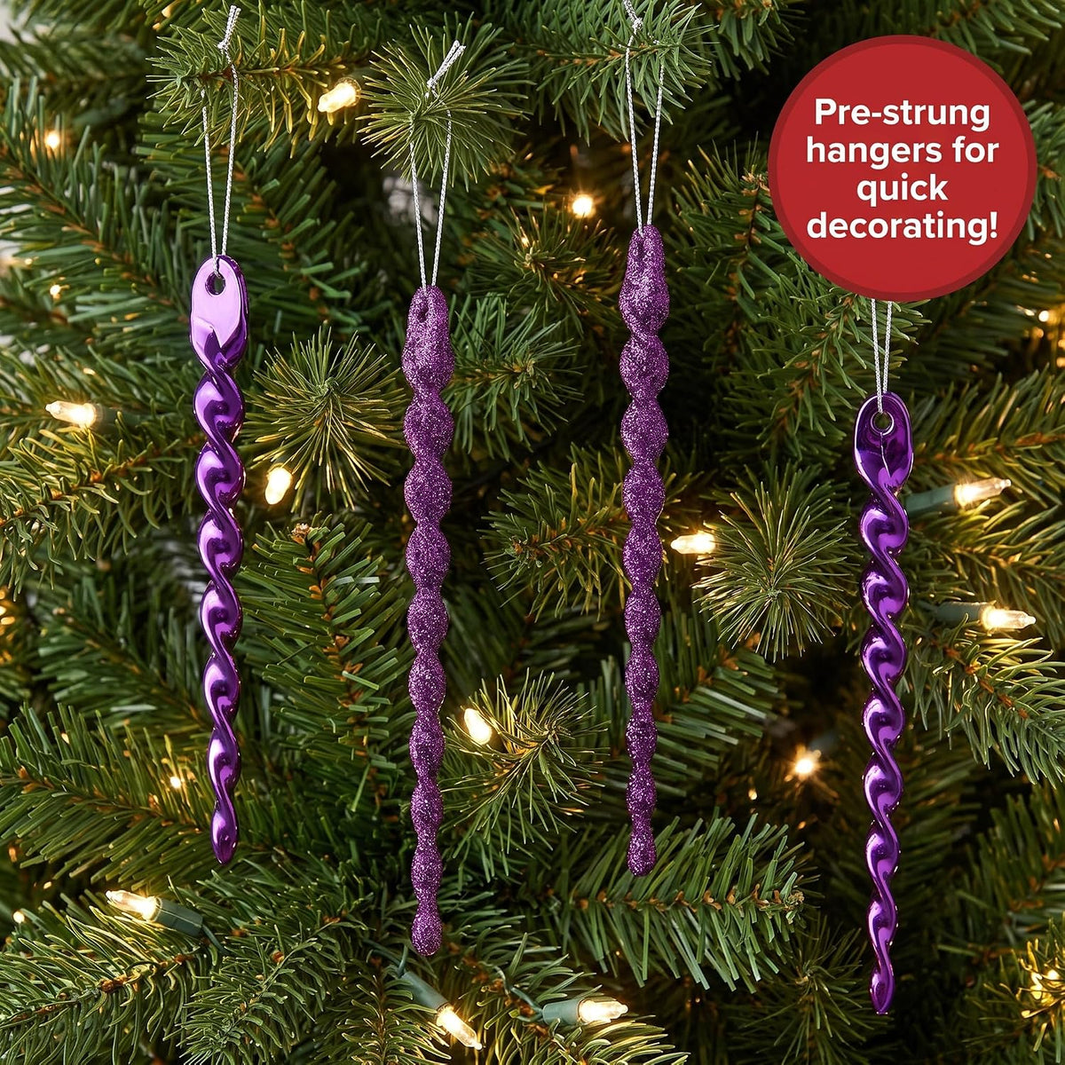 Purple Christmas Ornaments Ball Set for Tree Decor, Glitter