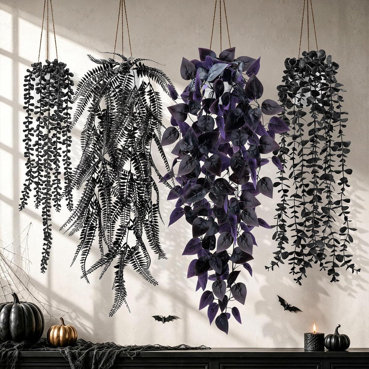 Der Rose 4 Pcs Fake Gothic Plants for Halloween Bathroom Decor Indoor