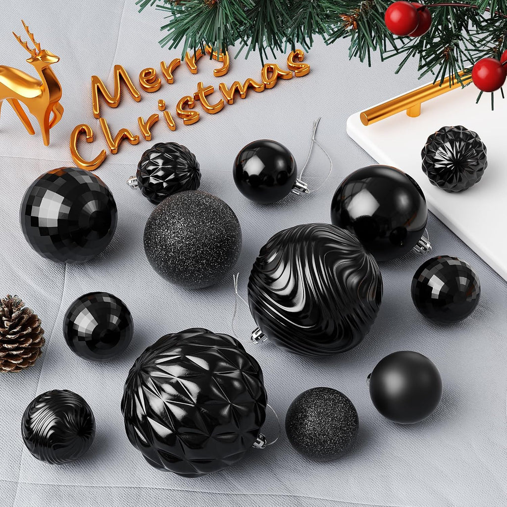 Annecy Christmas Tree Ornaments - 36 PCS Shatterproof Christmas Ball Ornaments Set for Holiday, Wreath & Party Decorations (Multi-Size, Black)