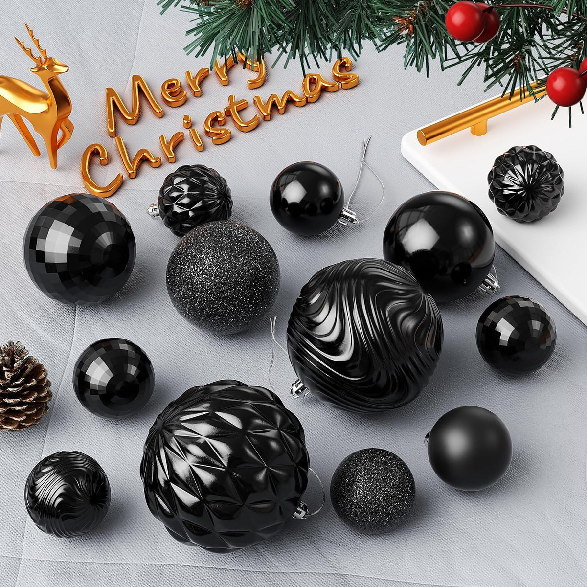 Annecy Christmas Tree Ornaments - 36 PCS Shatterproof Christmas Ball Ornaments Set for Holiday, Wreath & Party Decorations (Multi-Size, Black)