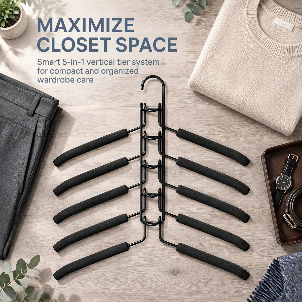 Space Saving Hangers 2 Pack, 5-Tier Detachable Clothes Hangers