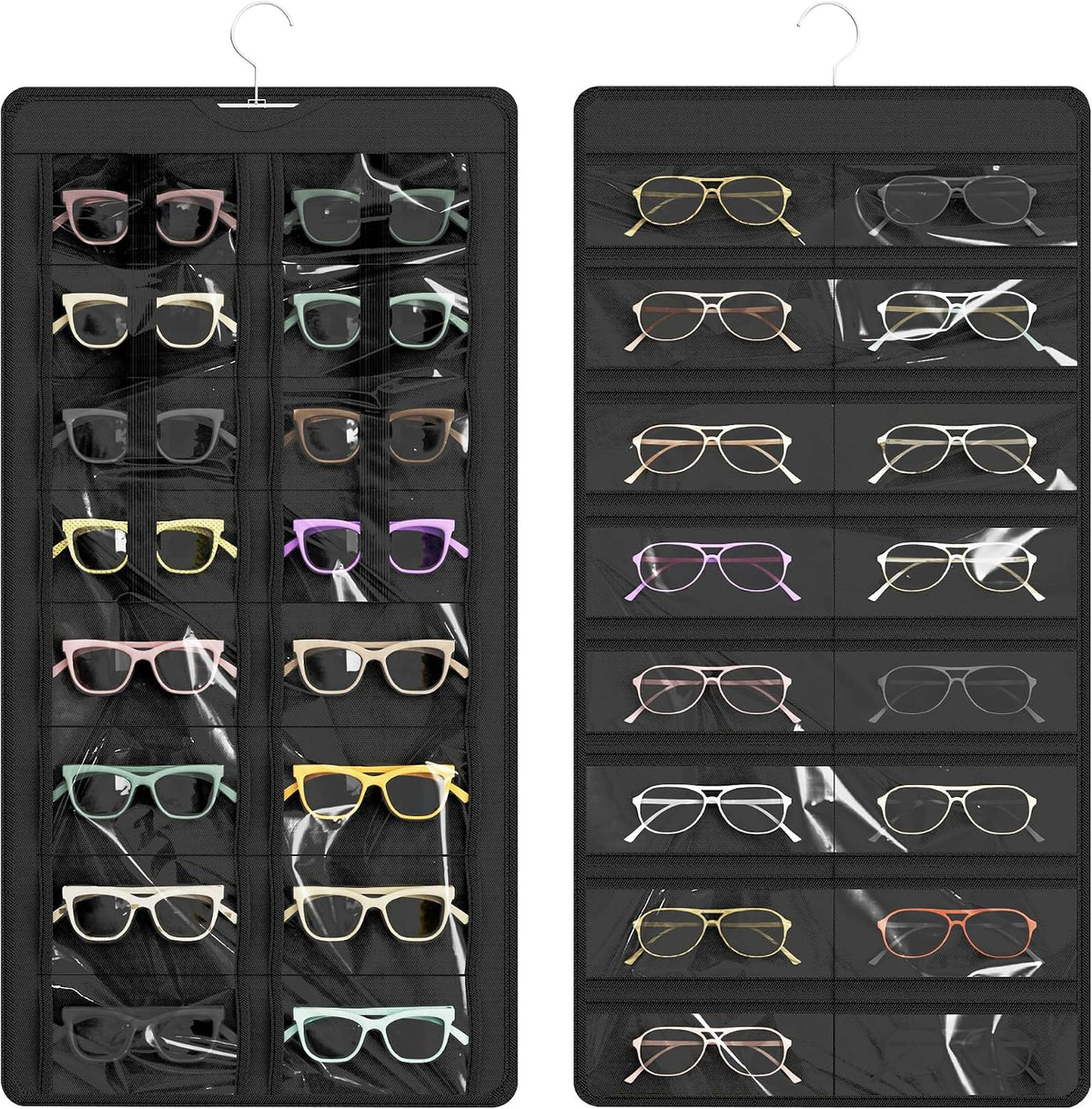 Hanging Sunglasses Organizer and Storage, 32 Slots Jewelry Holder, Black