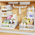 Under Sink Organizer, 3-Tier Thickened Metal Pull out Cabinet Organizer Shelf, Height Adjustable Slide out Storage Drawer Rack for Kitchen Bathroom Pantry Laundry Home Organization, 2-Pack, White