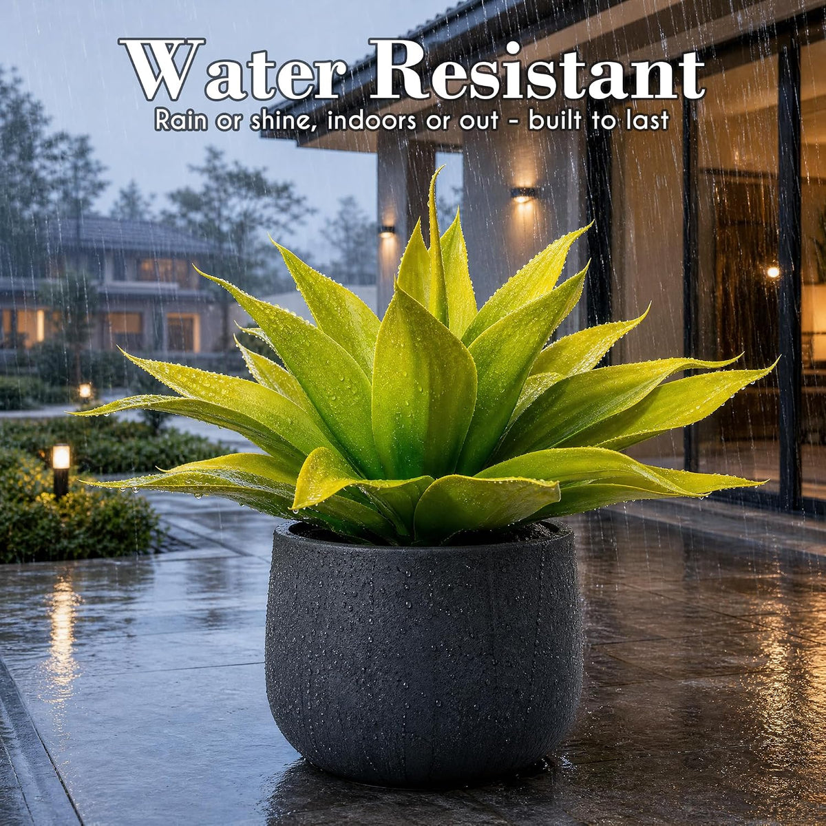 Ttranewsoo 2-Pack 22-Inch Large Artificial Agave Plants, UV Resistant Faux Desert Plants Outdoor and Realistic Greenery for Planters, Porch, Patio, Garden, Entryway and Indoor Decor, Yellow