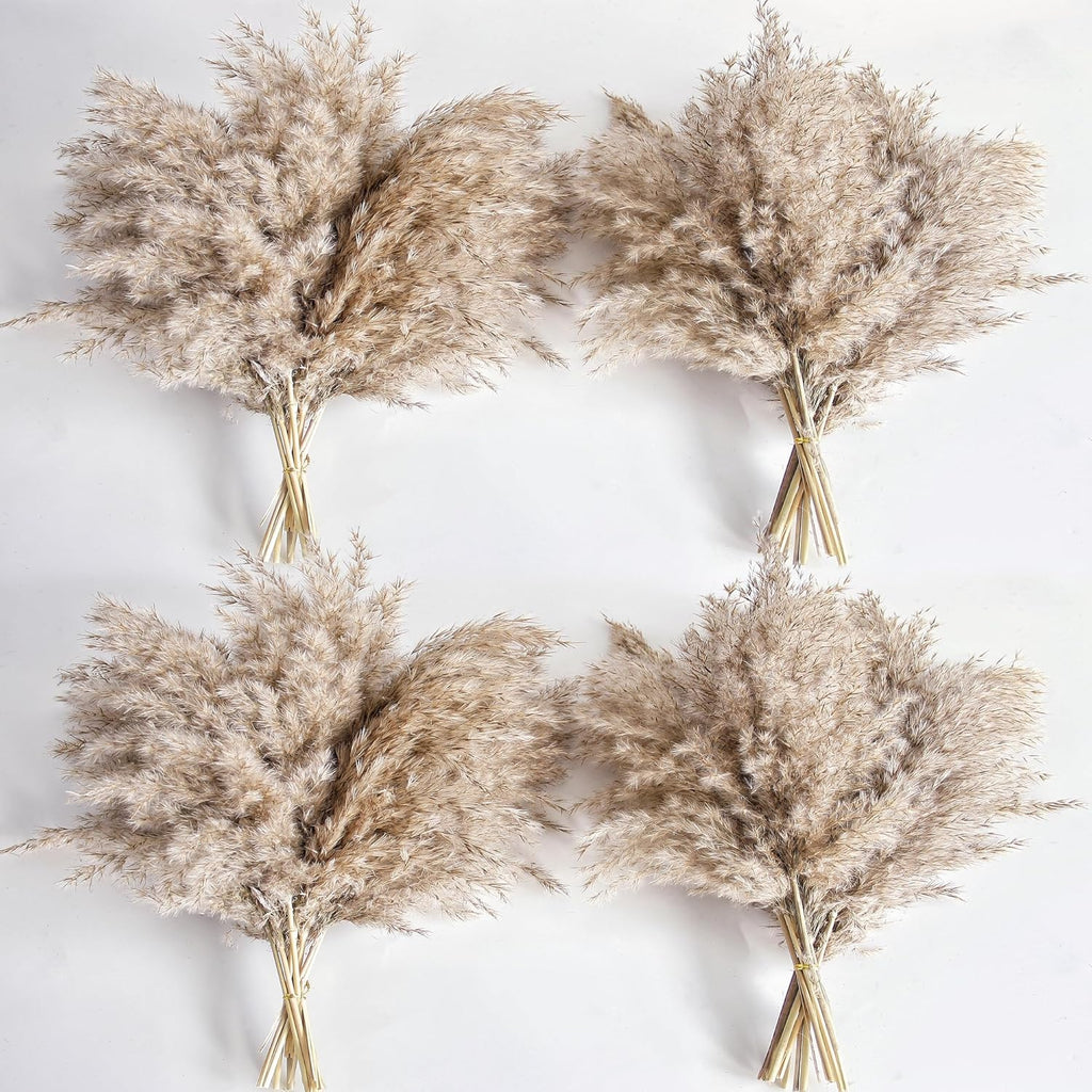 40 PCS Nature Pampas Grass Bouquet Decor - Boho Flowers and Feathers for Centerpieces, Perfect for Floor Vase Fillers, Home Decor, Living Room, and Wedding Decor