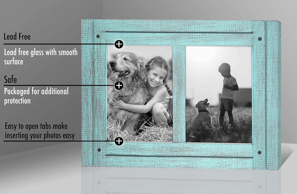 Americanflat 5x7 Double Picture Frame - Rustic Turquoise Blue