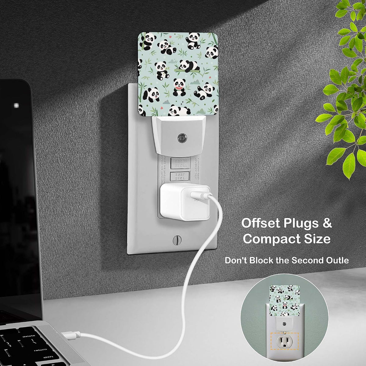 LED Night Light Lamp with Smart Sensor Dusk to Dawn Sensor,Texture with Funny Little Pandas Have Fun Night Light Daylight White,0.5W Plug-into Wall for Adults,Bedroom,Bathroom,Hallway,Kitchen