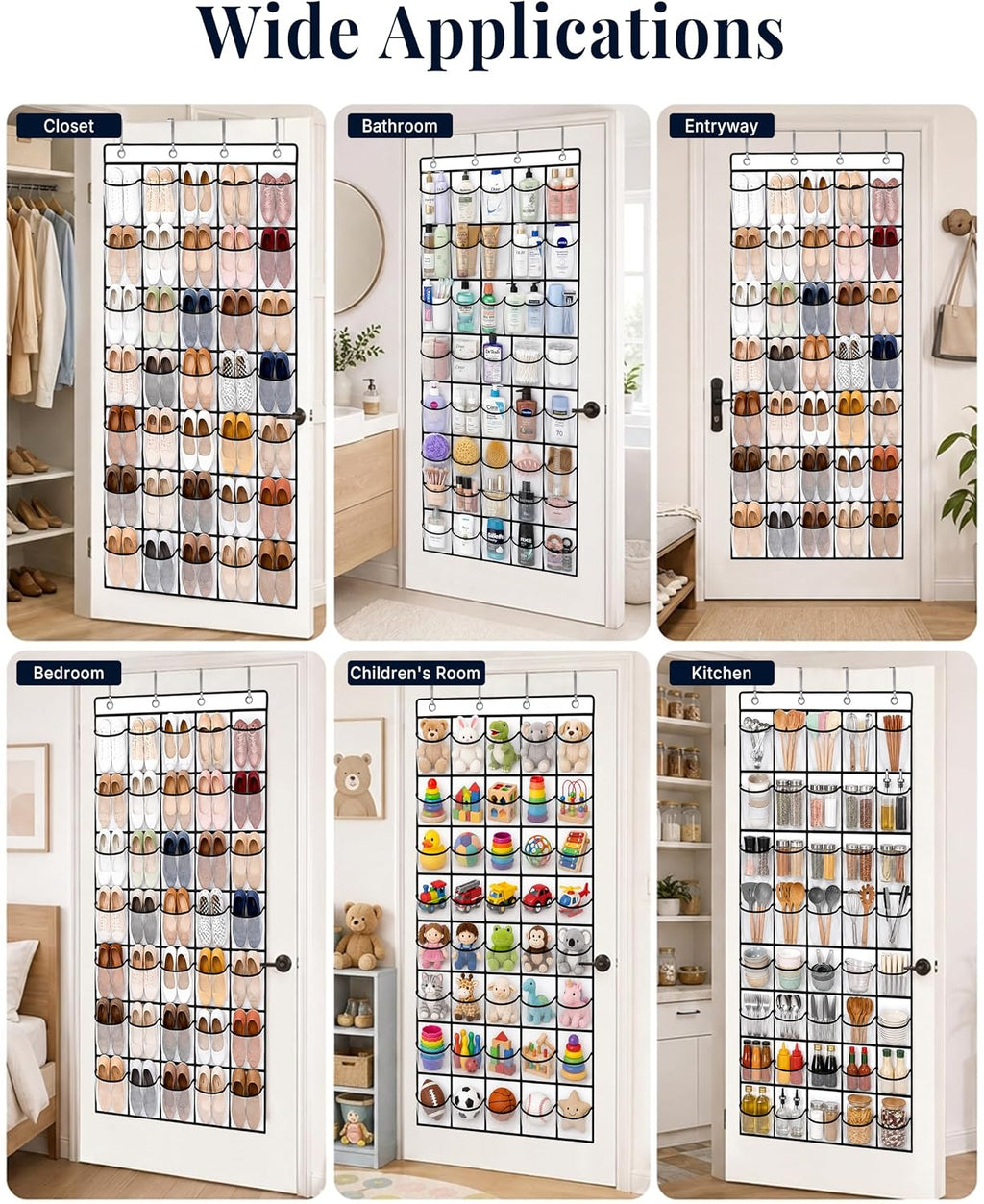 40 Pockets Over the Door Shoe Organizer, Reusable Large Capacity Breathable Mesh Pockets Shoe Holder, Space Saving Hanging Shoe Rack for Dorm Room Bedroom Entryway Closet Storage (White, 40 Pockets)