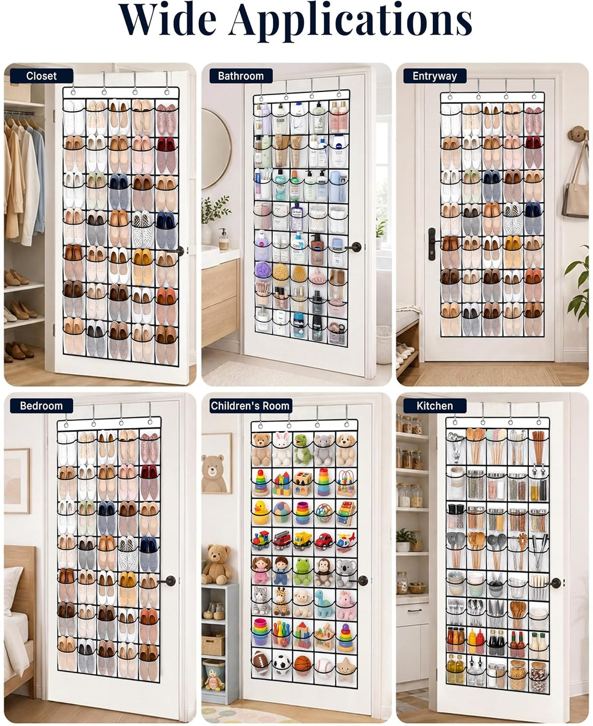 40 Pockets Over the Door Shoe Organizer, Reusable Large Capacity Breathable Mesh Pockets Shoe Holder, Space Saving Hanging Shoe Rack for Dorm Room Bedroom Entryway Closet Storage (White, 40 Pockets)