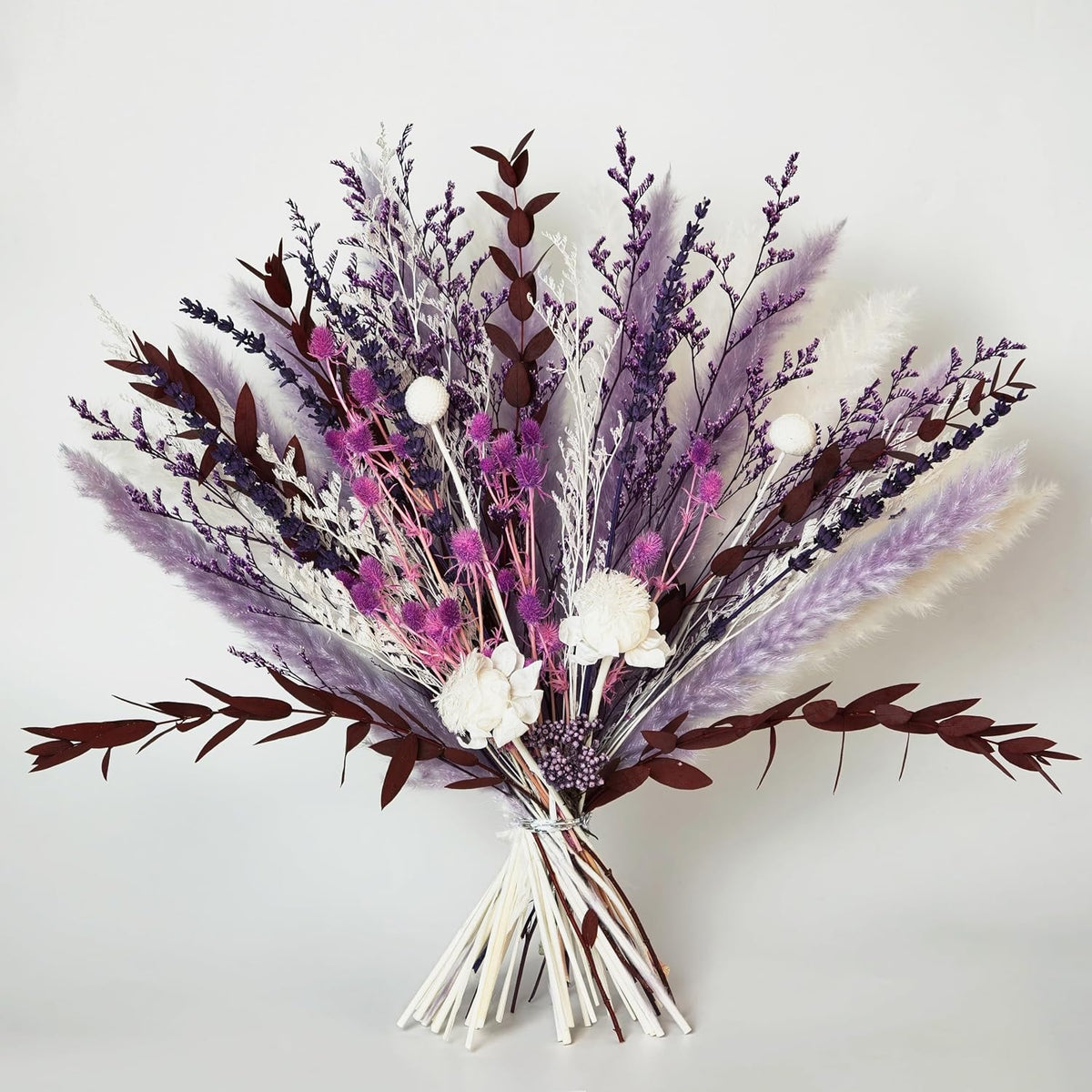 Purple Boho Dried Flower Bouquet 17" Handmade Pampas Decor