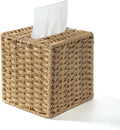 AELS Farmhouse Tissue Box Cover Square, Hand Woven Strawpaper Facial Tissue Paper Holder, Cute Tissue Box Holder Square, Boho Bathroom Decor Box for Tissues Cube Box w/Elastic Bottom, Natural
