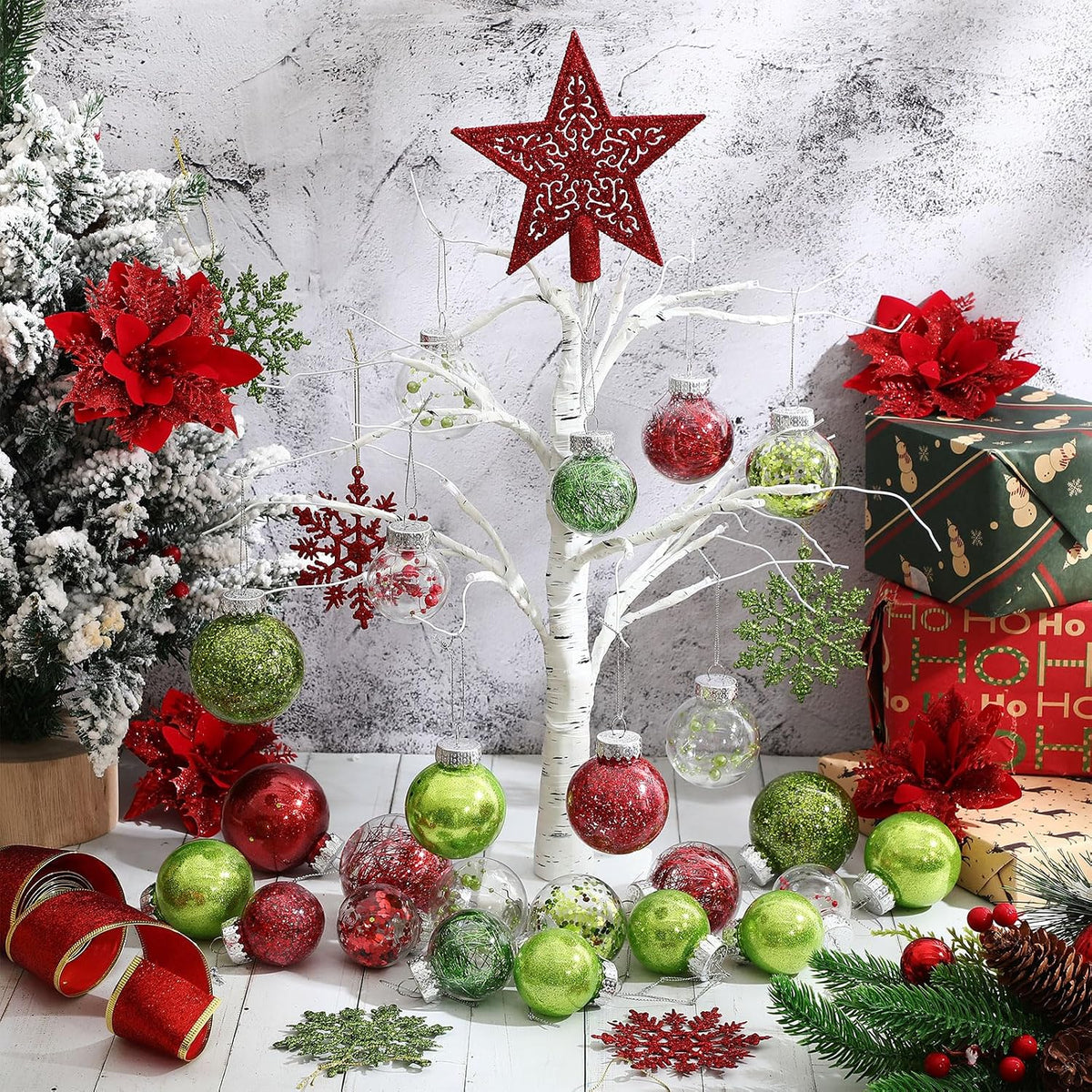Jenaai Green Red 74 Pcs Christmas Ball Ornaments Tree Decorations