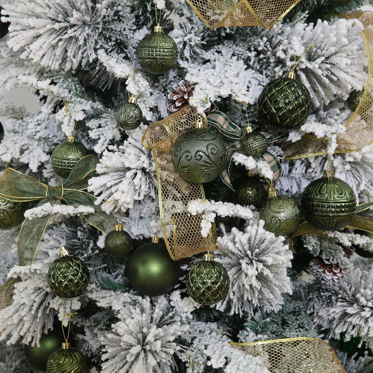 Christmas Ball Ornaments Dark Green Christmas Tree Decorations with Hang Rope-36pcs Shatterproof Christmas Ornaments Set with 6 Styles in 3 Sizes(Small Medium Large)