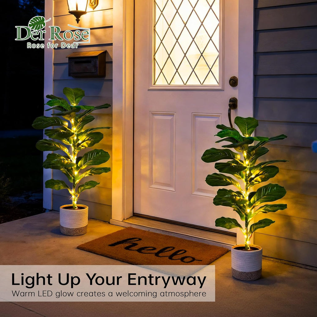 Der Rose 2 Pack 30" Artificial Plants with Lights, Fiddle Leaf Fig Trees